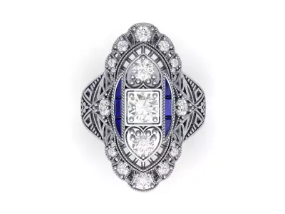 3 Stone Art Deco Ring 3D print model 3