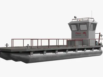 Flipper Deck Barge with Railing and Yamaha Outboard Gray 3D model