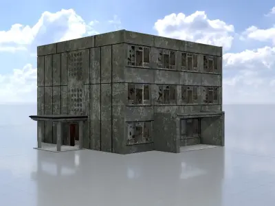 Old military barrack version 1 ruin 4 Low-poly 3D model