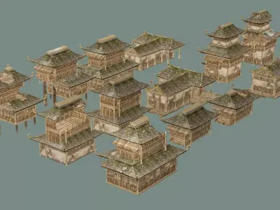 Ancient B Japanese Village Collection Low-poly 3D model Low-poly 3D model