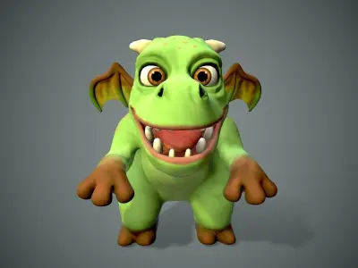 cartoon young dragon Low-poly 3D model