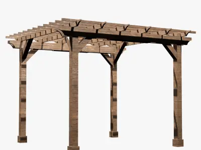 Traditional  Wooden Garden Pergola Low-poly 3D model