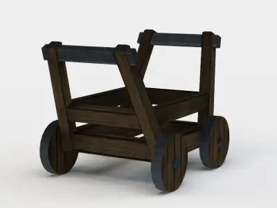 Trolley wooden wagon with wheels Low-poly 3D model