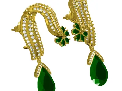 Antique Vintage Diamond Pear Stone Drop Omega Clip Earring 3D print model