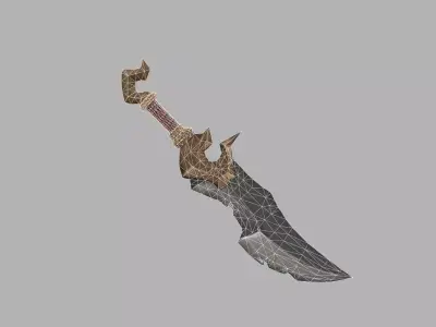 Stylized Ancient Stone-Gold Sword Low-poly 3D model
