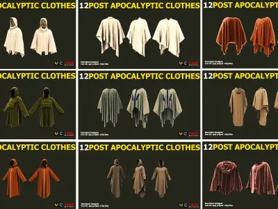 12 POST APOCALYPTIC CLOTHES Low-poly 3D model