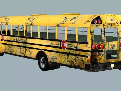 Damaged School Bus Low-Poly 3D Model Low-poly 3D model