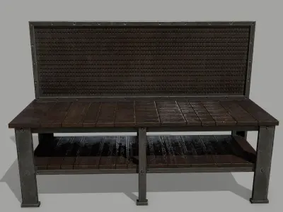 workbench bench made of wood and metal Low-poly 3D model