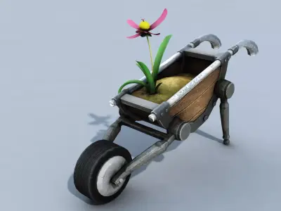 Realbarrow wheelbarrow with flower in it Low-poly 3D model