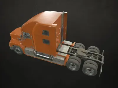 Semi Truck Tractor - Orange Low-poly 3D model