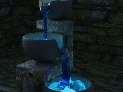 Fountain with three bowls of water 3D model