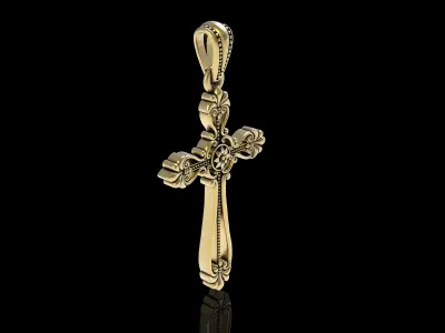 Floral Design Cross Pendant 3D print model