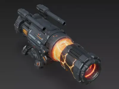 Red Cyber Turret Model Low-poly 3D model