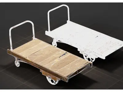 Old Worn Wooden Platform Factory Trolley Low-poly 3D model