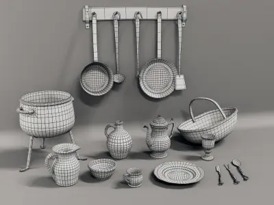 medieval kitchen and dining tools - asset pack 3D model