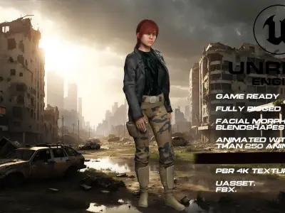 Zombie Hunter full rigged - game ready - animated Low-poly 3D model buy