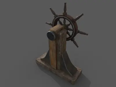 Steering wheel for a sea ship and a bell Wheel 3D model Low-poly 3D model get