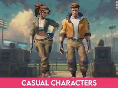 Stylized Casual Adventure Characters Low-poly 3D model