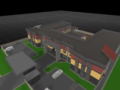School Exterior Model Low-poly 3D model