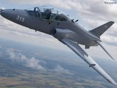 Twin Seat Jet Trainer Aircraft Grey Rigged 3D model