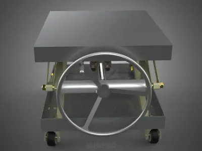 VINTAGE INDUSTRIAL JACK SCISSOR LIFT TABLE STEEL CART TURN WHEEL 3D model