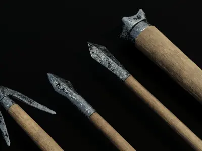 Four medieval arrows for a crossbow 3D model