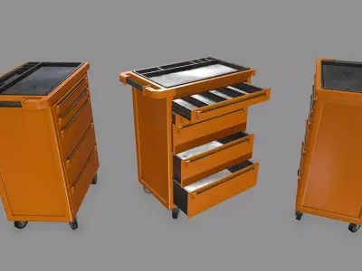 Cupboard orange cart on wheels Low-poly 3D model