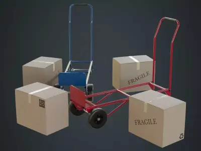 Hand Truck And Boxes 2A Low-poly 3D model