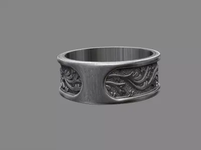 Ornatate Floral Leaf wedding band ring 3D print model