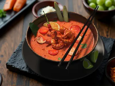 Tom Yum Soup in Bowl with Lime 3D model