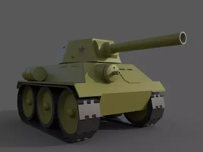 Cartoon T-34 Low-poly 3D model
