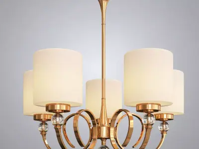 Wide Antique Brass Chandelier 3D model