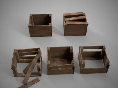 A set of wooden boxes of different condition  Low-poly 3D model