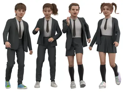 School Girls and Boy Uniform Low-poly 3D model
