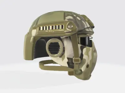 Tactical Military Helmet with Integrated Mask Low-poly 3D model