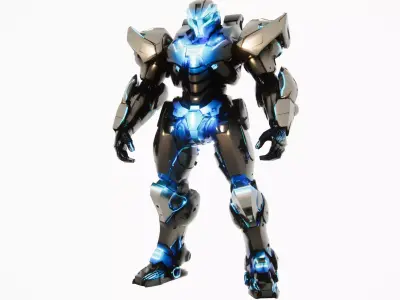 SciFi Blue Glow Combat Mech 3D model