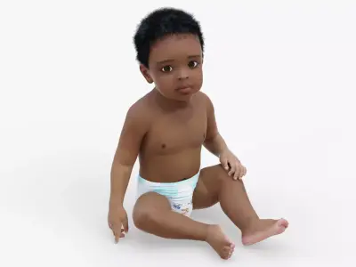 African Baby Boy Light Skin in Diaper Sitting 3D model
