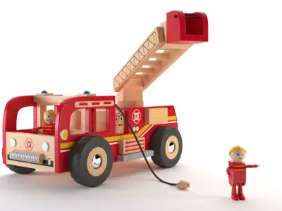 Fireman Truck Wood Toy - Camion de pompiers en bois - Jouet Low-poly 3D model