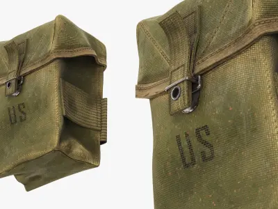 Retro Military Marked Ammo Pouch US Olive Old 3D model