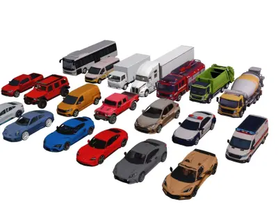20 Famous Brand Cars Pack Low Poly Vehicles Collection Low-poly 3D model