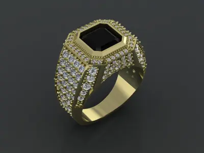 Massive mens Ring with gems for cnc or 3D print model