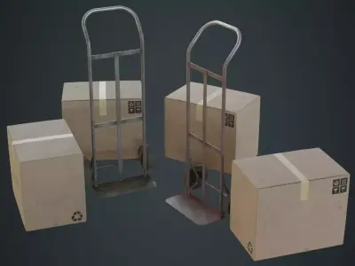 Hand Truck And Boxes 3B Low-poly 3D model