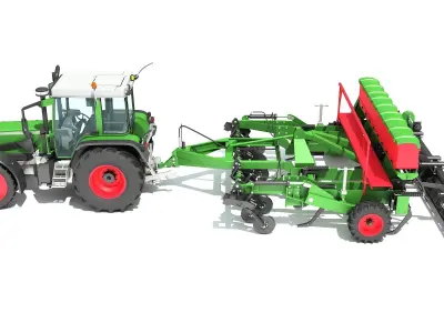 Tractor with Seed Drill 3D model buy