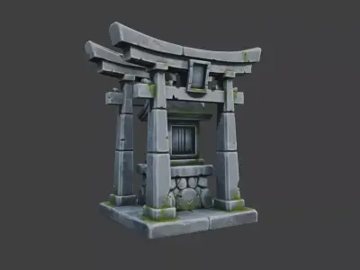 Mossy Stone Shrine Gate Low-poly 3D model