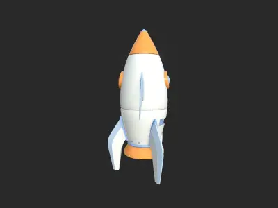 Cartoon Spaceship 01 White Orange - Spacecraft Vehicle SciFi Low-poly 3D model