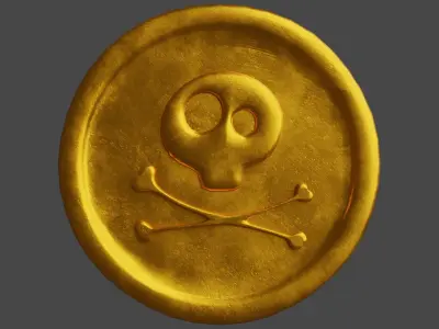Golden Coin with Pirate Sign as Skull and Bones Low-poly 3D model