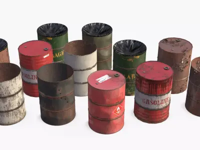 Metallic Barrels Assets Collection 3D Model Pack