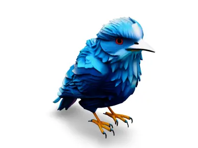 Stylized Blue Bird 3D Model Low-poly 3D model