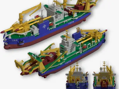 Tiankun Heavy-duty Self-propelled Cutter Suction Dredger 3D model