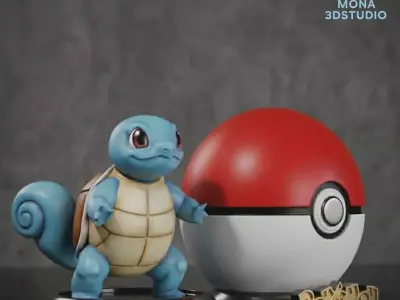Squirtle and Pokeball Print Model STL - Multi-Part  Set Free 3D print model